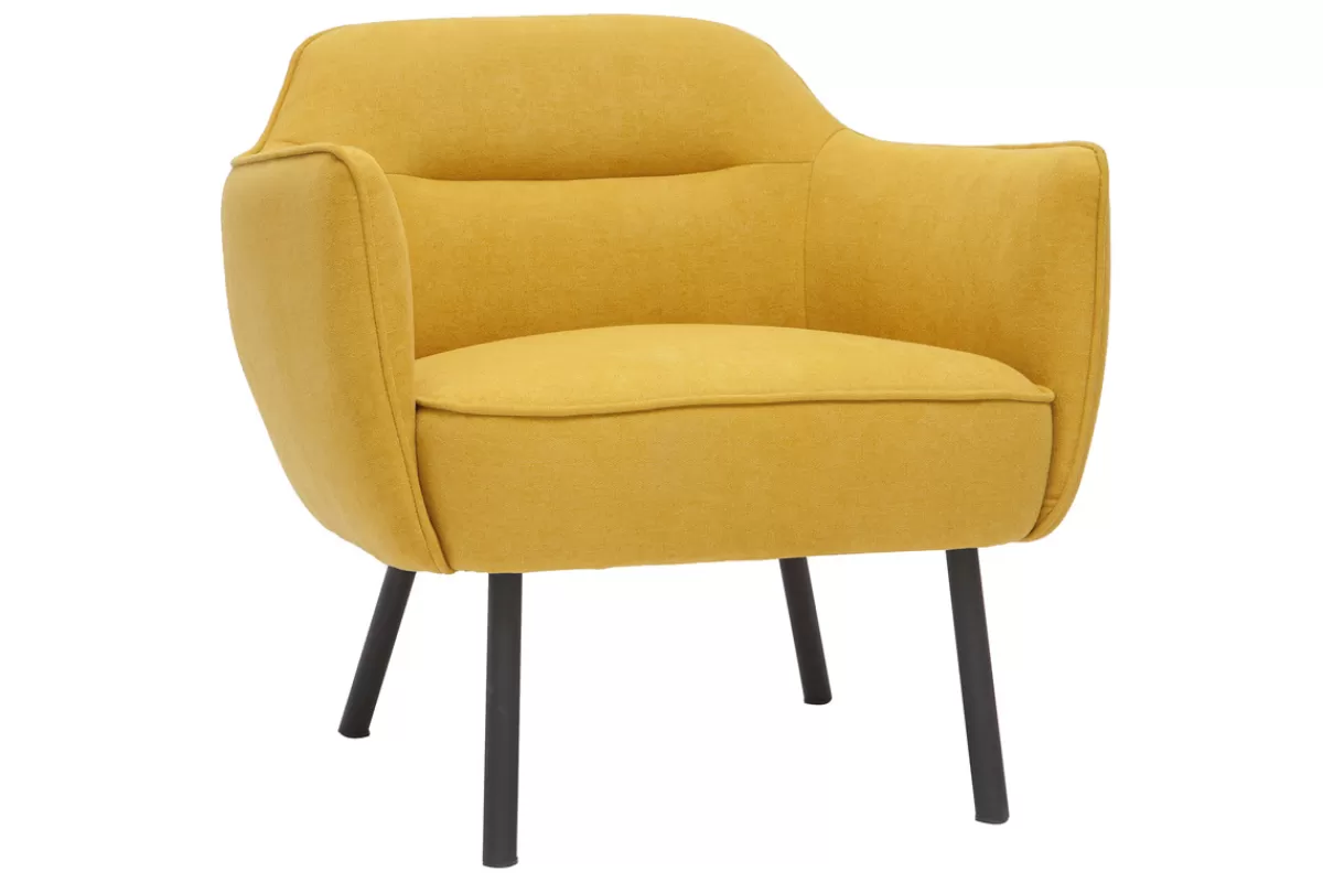 Miliboo Fauteuil design en tissu effet velours jaune moutarde et métal noir LAURENS