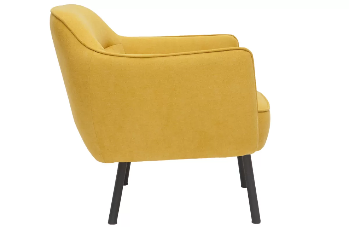 Miliboo Fauteuil design en tissu effet velours jaune moutarde et métal noir LAURENS