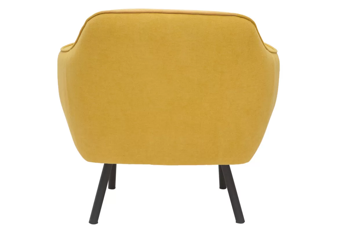 Miliboo Fauteuil design en tissu effet velours jaune moutarde et métal noir LAURENS