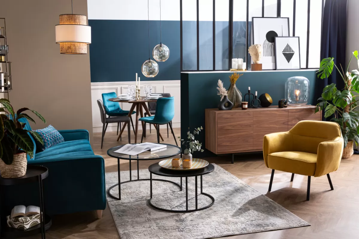Miliboo Fauteuil design en tissu effet velours jaune moutarde et métal noir LAURENS