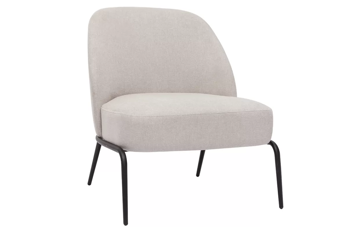 Miliboo Fauteuil design en tissu effet velours texturé beige et métal noir BREGO