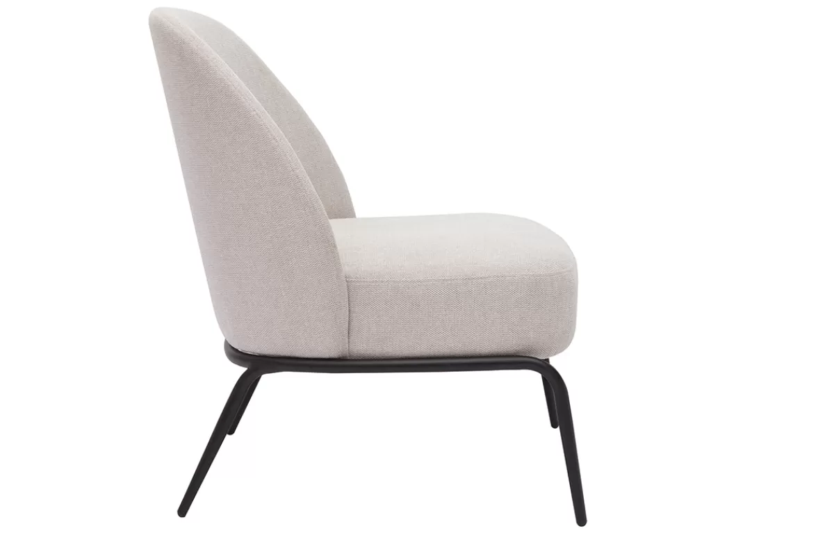 Miliboo Fauteuil design en tissu effet velours texturé beige et métal noir BREGO