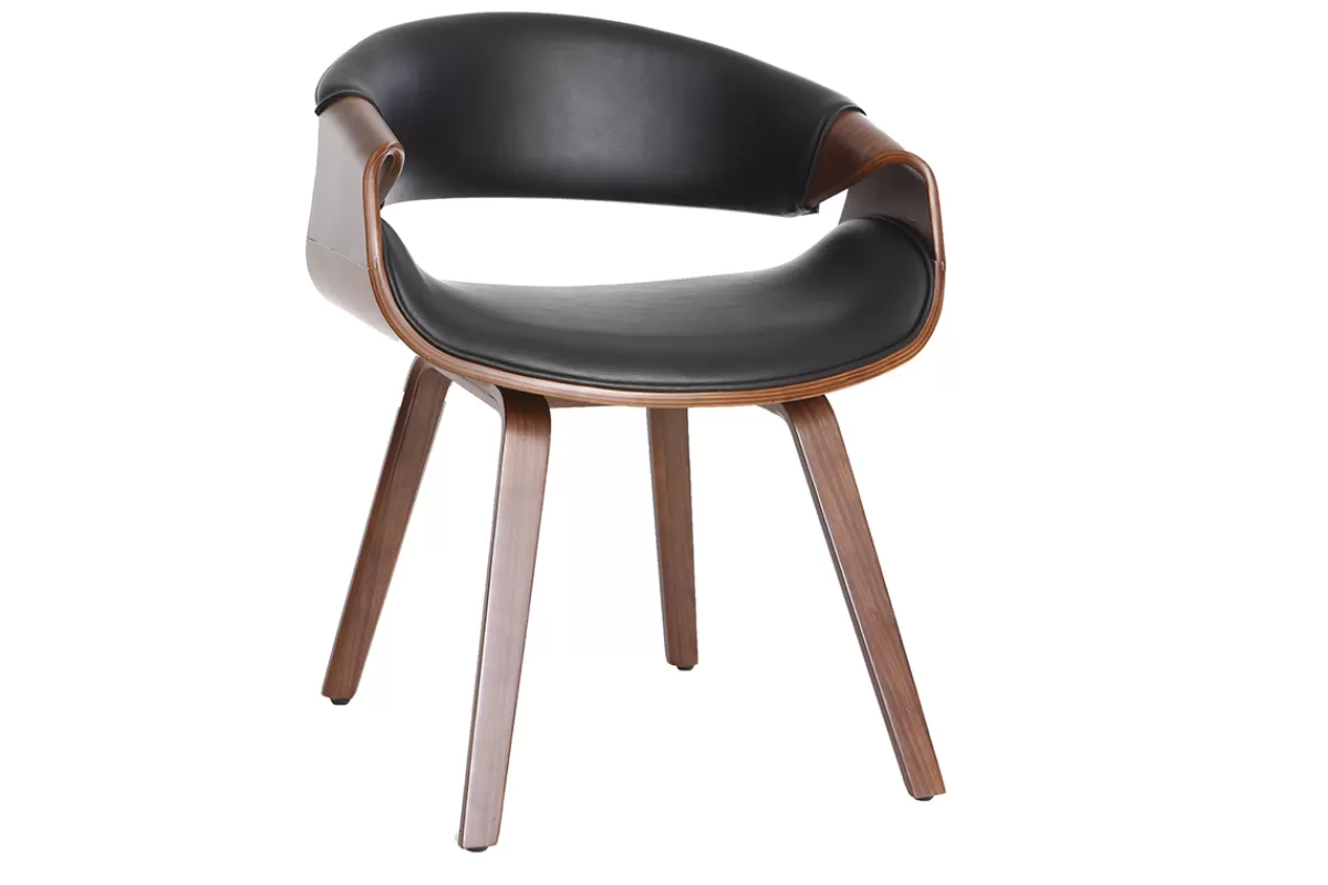 Miliboo Fauteuil design noir et bois foncé noyer ARAMIS