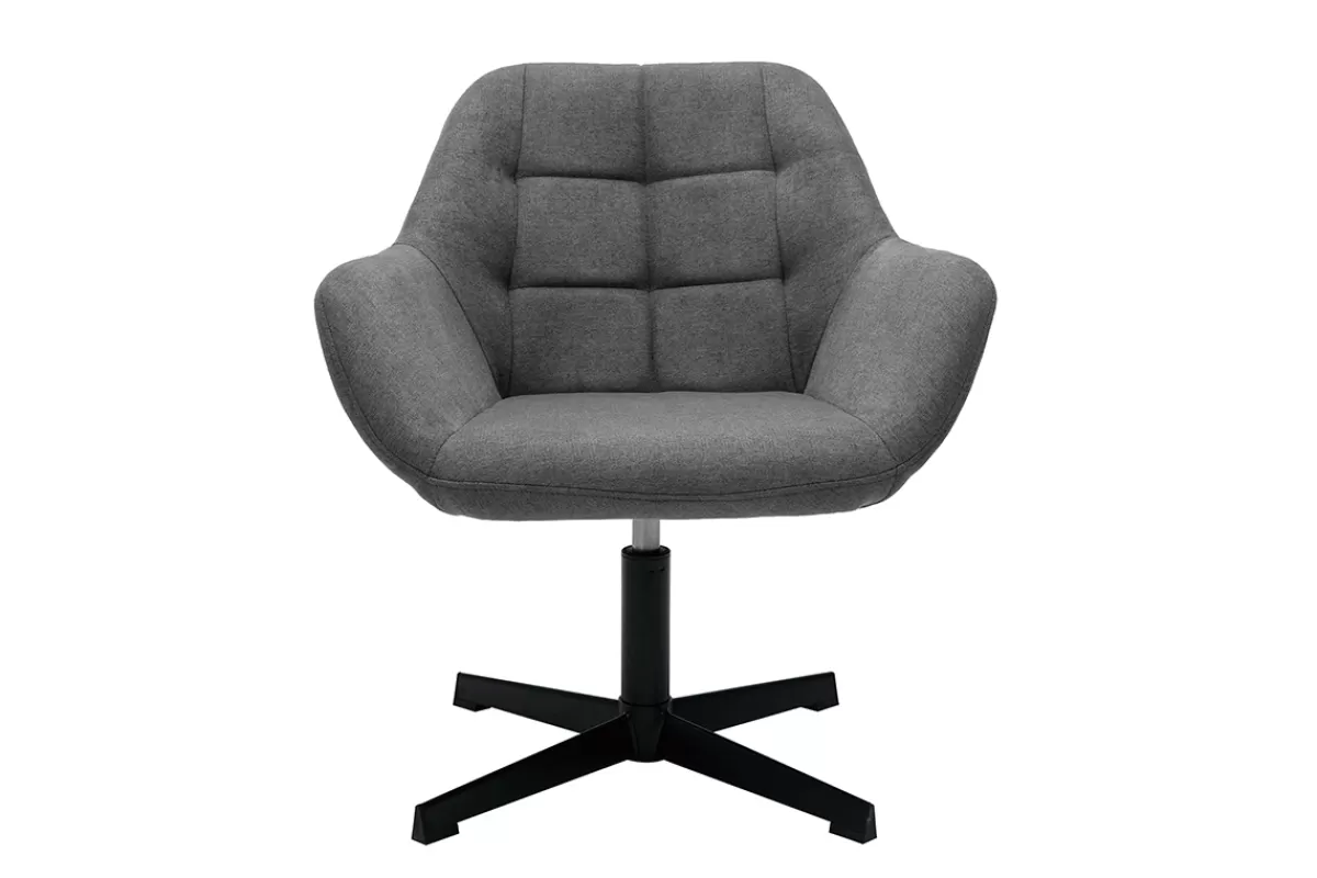 Miliboo Fauteuil pivotant design en tissu effet velours gris et métal noir DARWIN