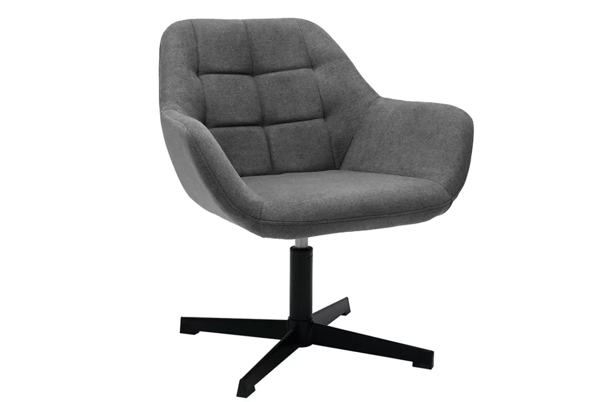 Miliboo Fauteuil pivotant design en tissu effet velours gris et métal noir DARWIN
