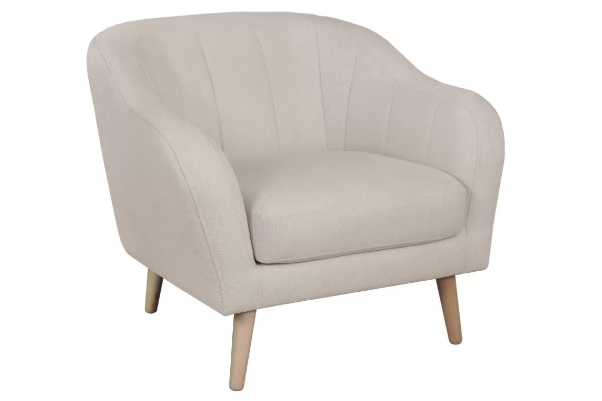 Miliboo Fauteuil scandinave en tissu beige et bois clair ISIS