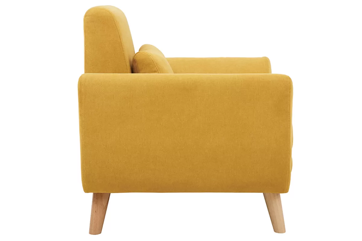 Miliboo Fauteuil scandinave en tissu effet velours jaune moutarde et bois clair EKTOR