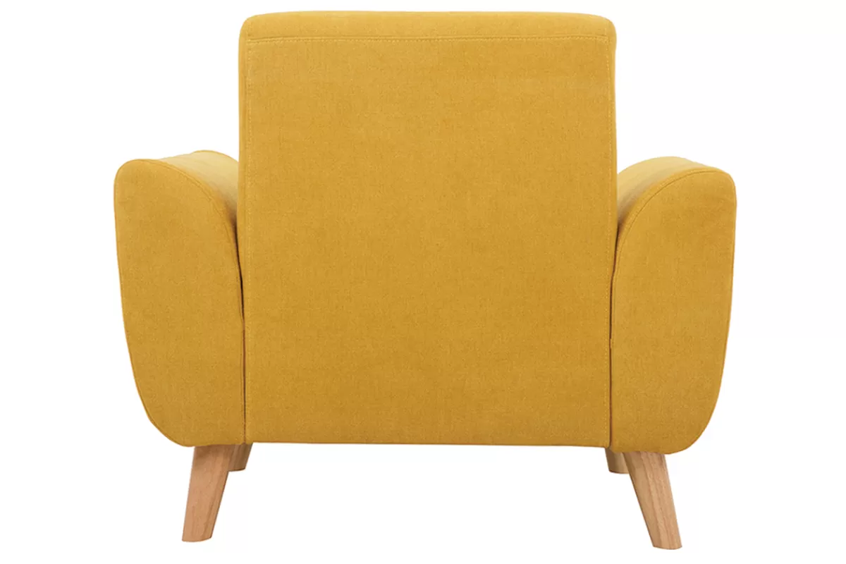 Miliboo Fauteuil scandinave en tissu effet velours jaune moutarde et bois clair EKTOR