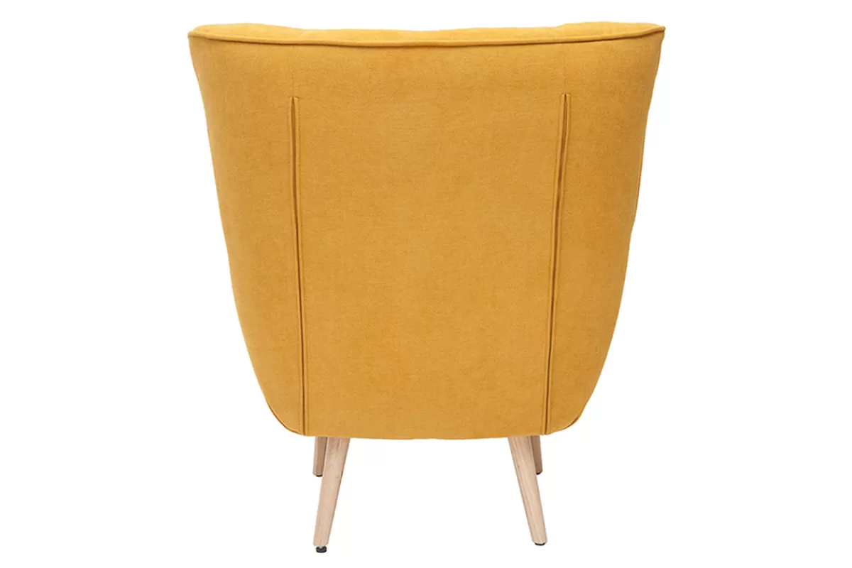Miliboo Fauteuil scandinave en tissu effet velours jaune moutarde et bois clair AVERY