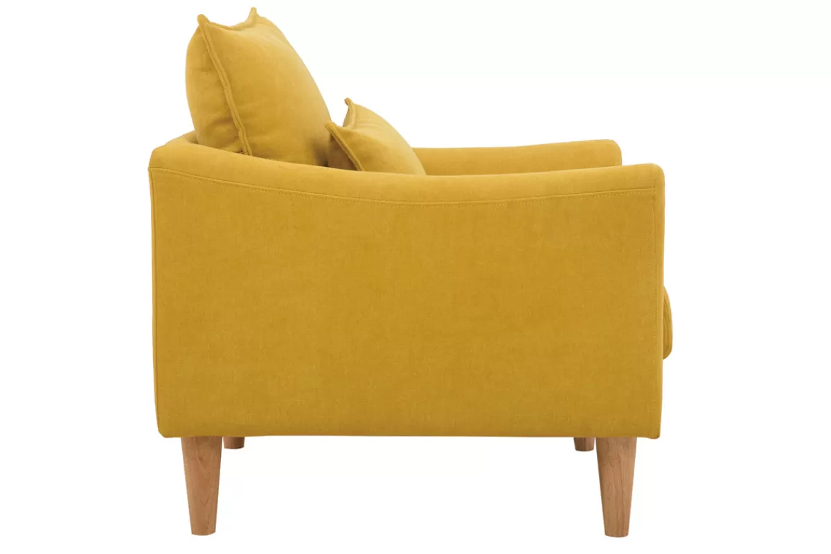 Miliboo Fauteuil scandinave en tissu effet velours jaune moutarde et bois clair KATE