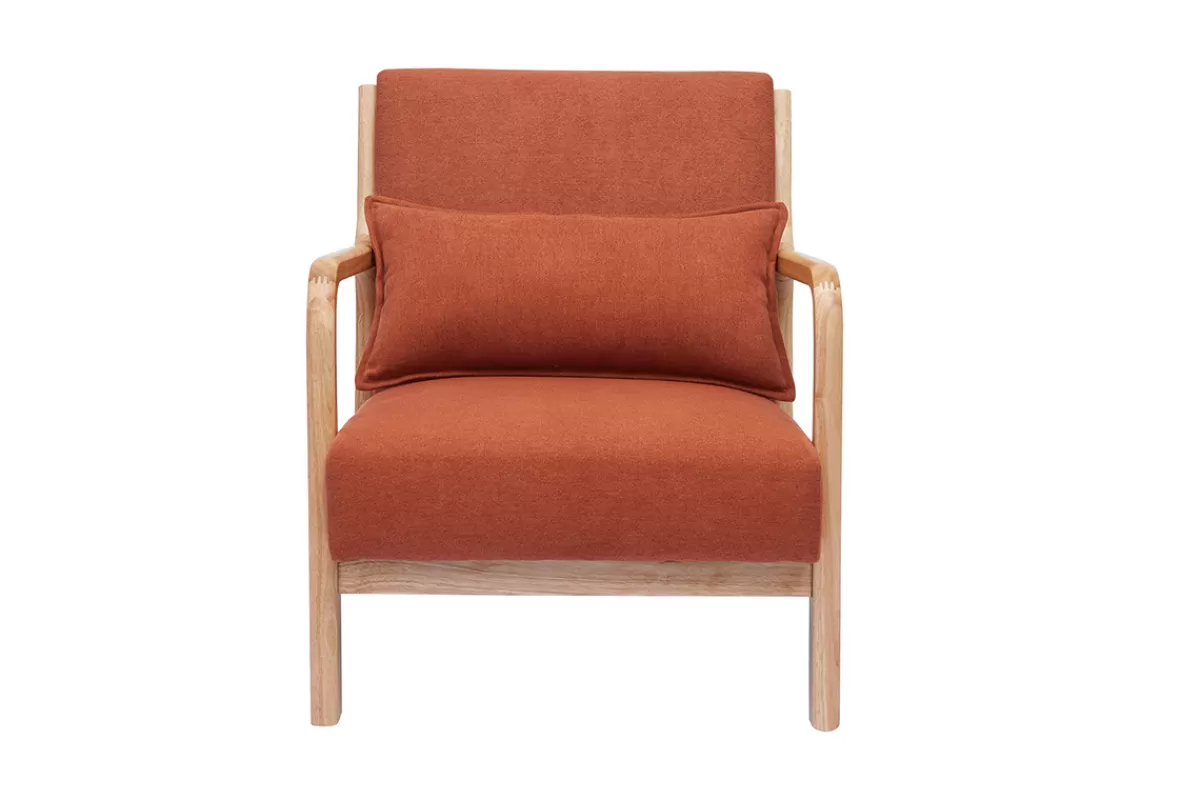 Miliboo Fauteuil scandinave en tissu effet velours terre brûlée et bois clair massif DERRY