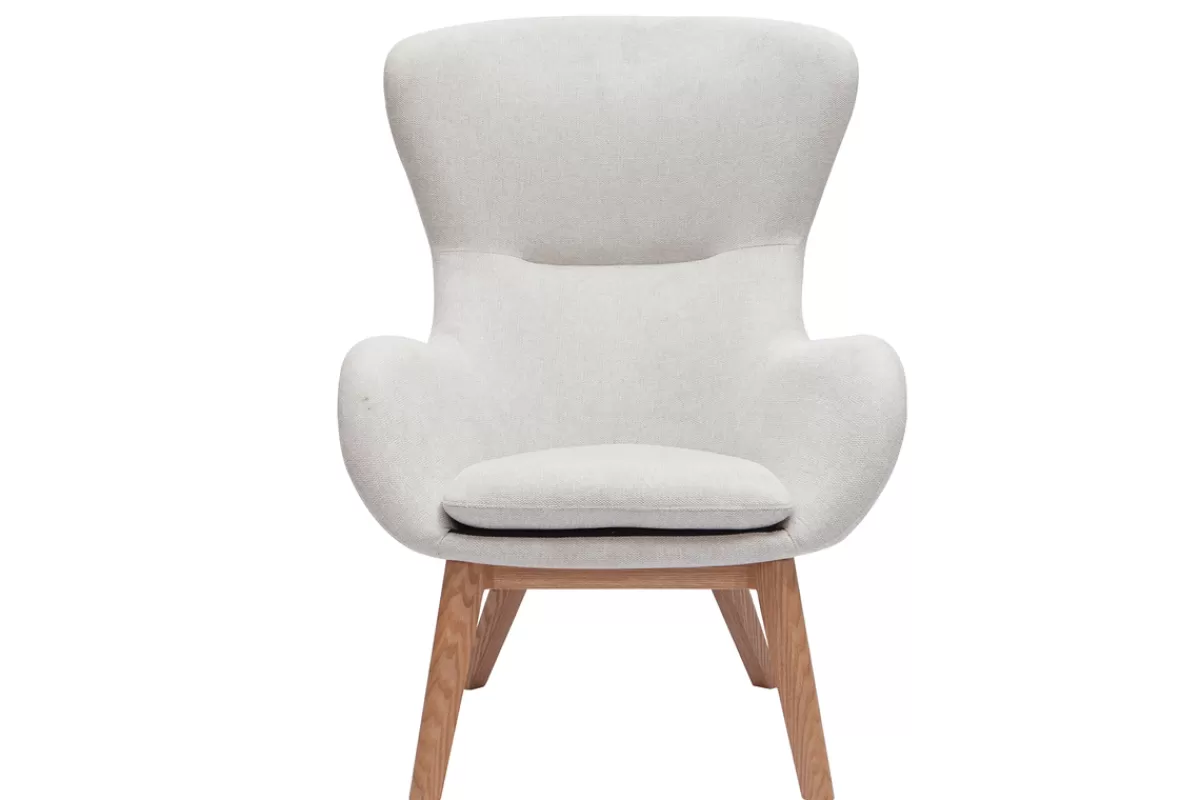 Miliboo Fauteuil scandinave en tissu effet velours texturé beige et bois clair ESKUA
