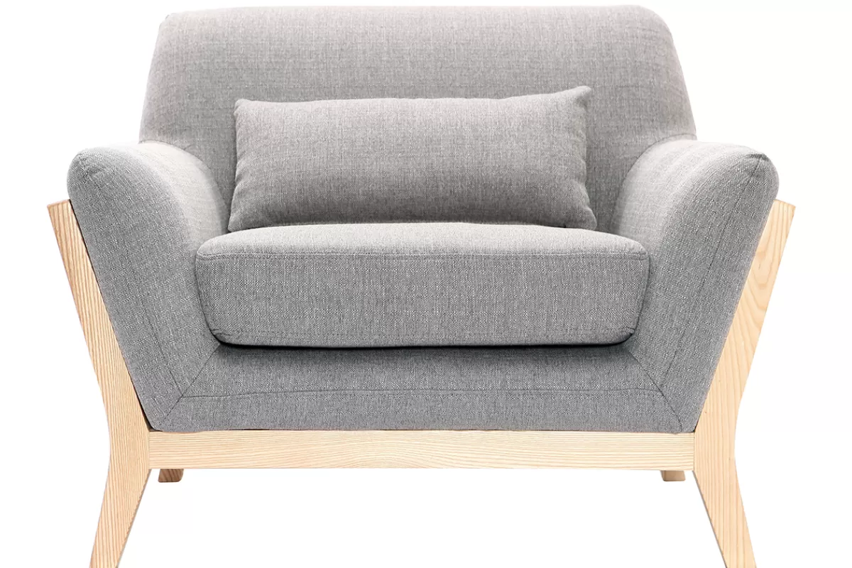 Miliboo Fauteuil scandinave en tissu gris et bois clair massif YOKO