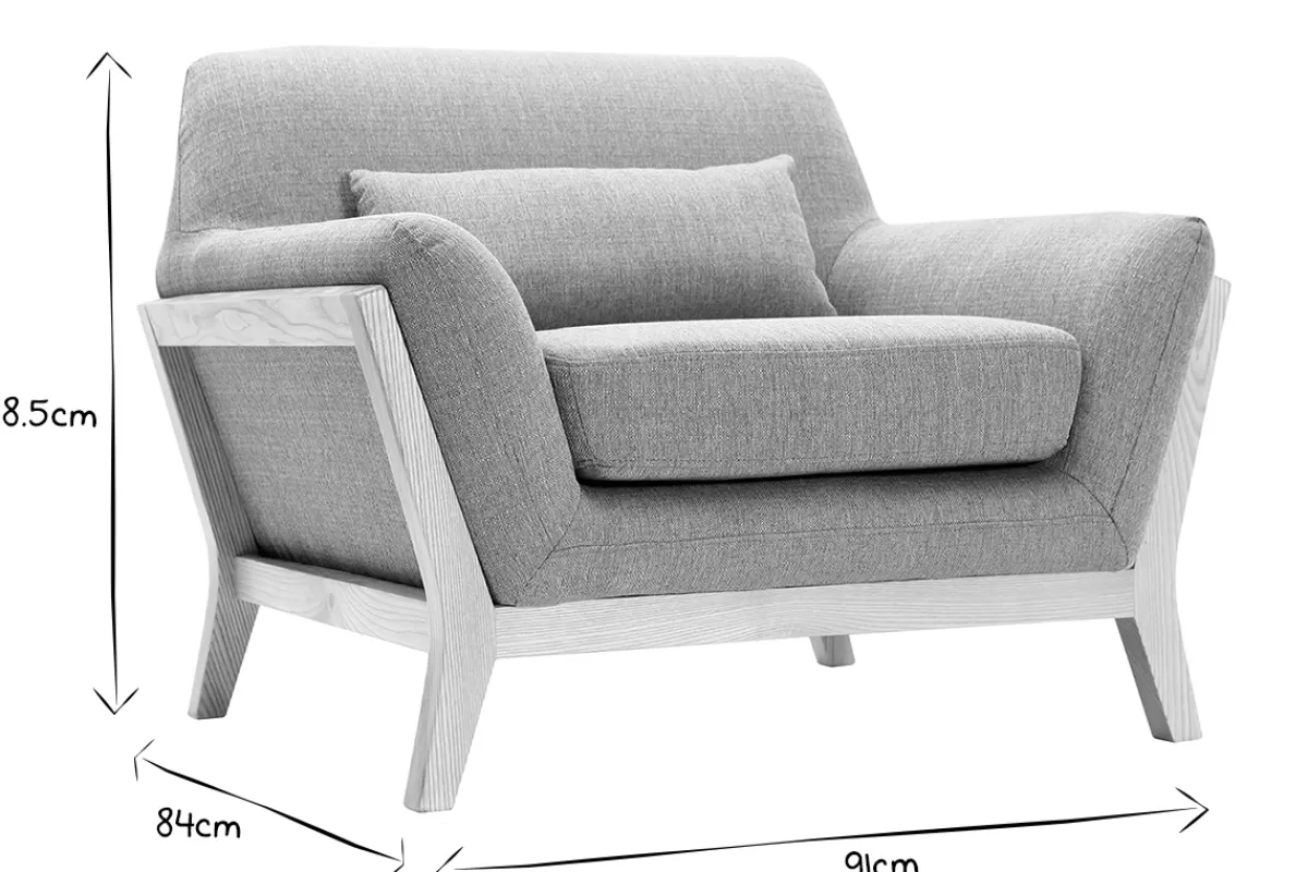 Miliboo Fauteuil scandinave en tissu gris et bois clair massif YOKO