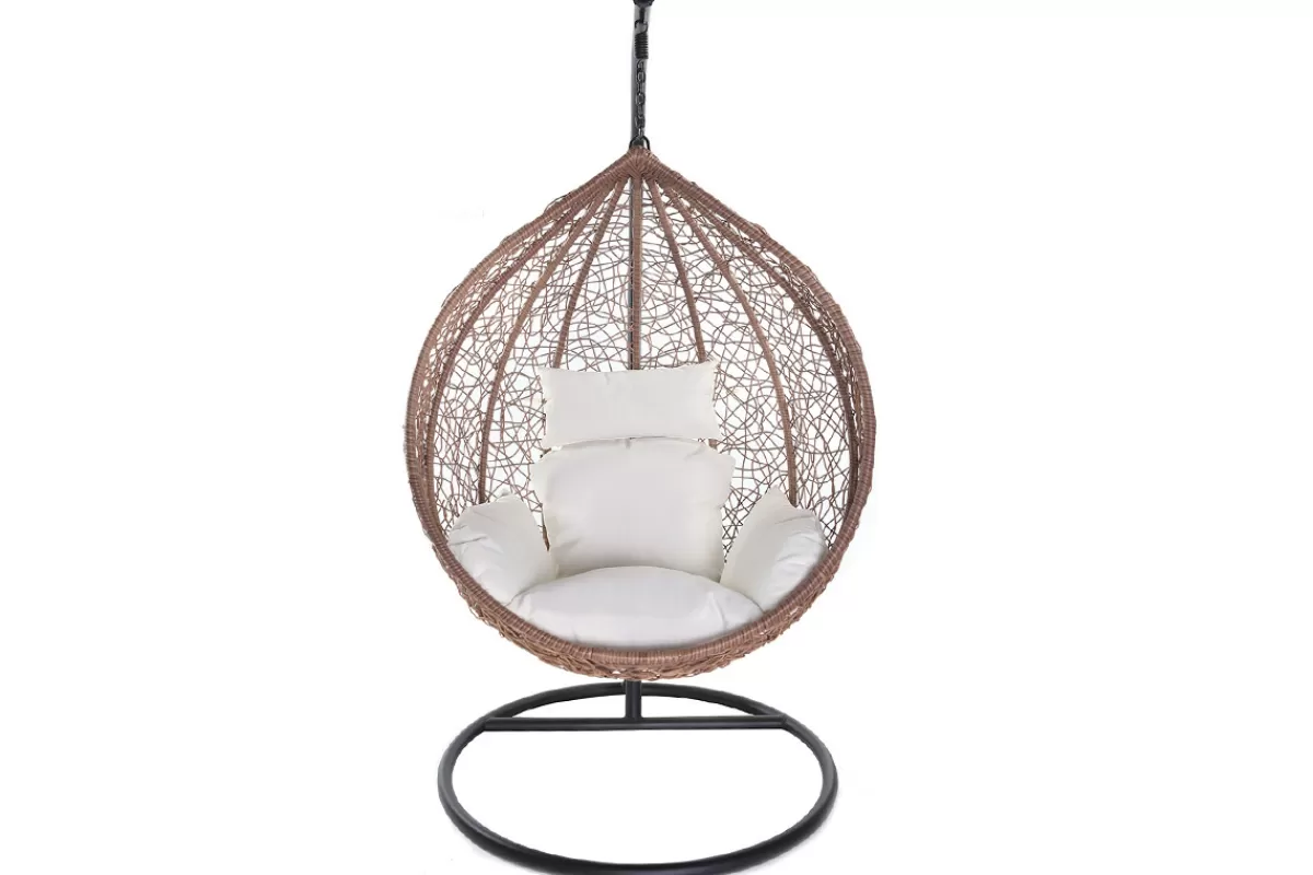 Miliboo Fauteuil suspendu rotin sur pied en résine et métal noir MOJO