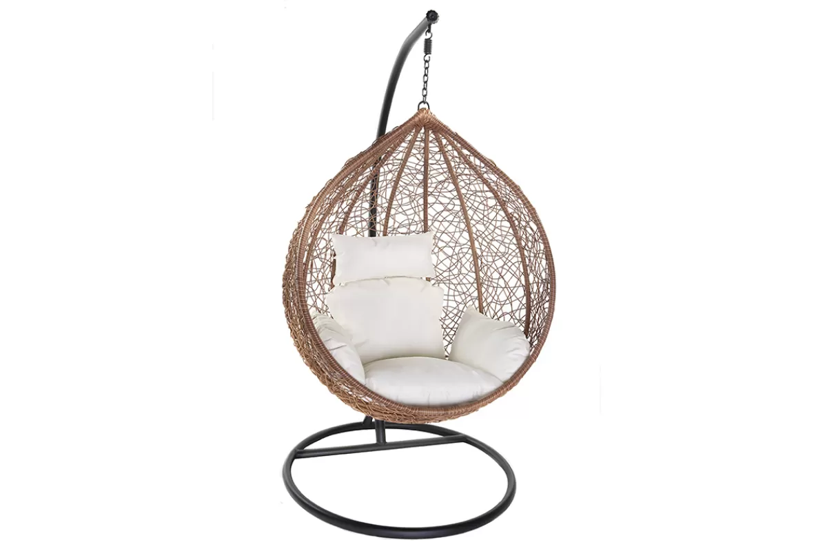Miliboo Fauteuil suspendu rotin sur pied en résine et métal noir MOJO