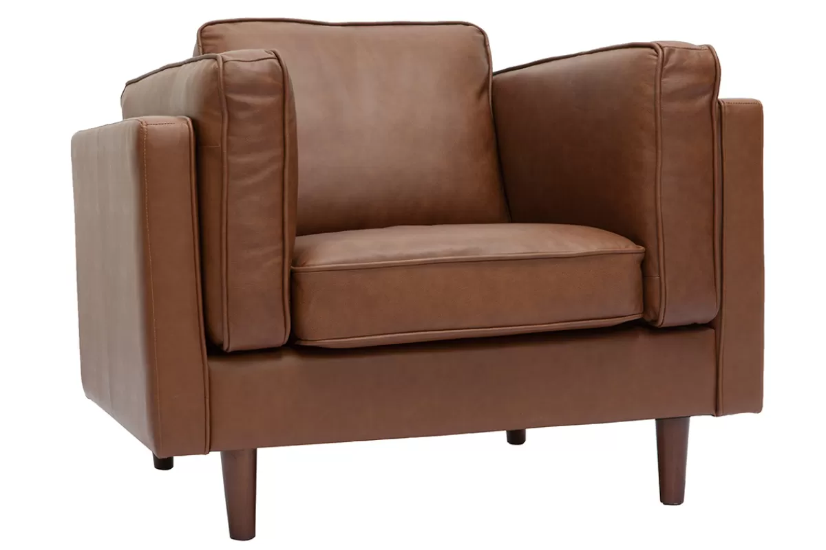 Miliboo Fauteuil vintage cuir marron BRADLEY