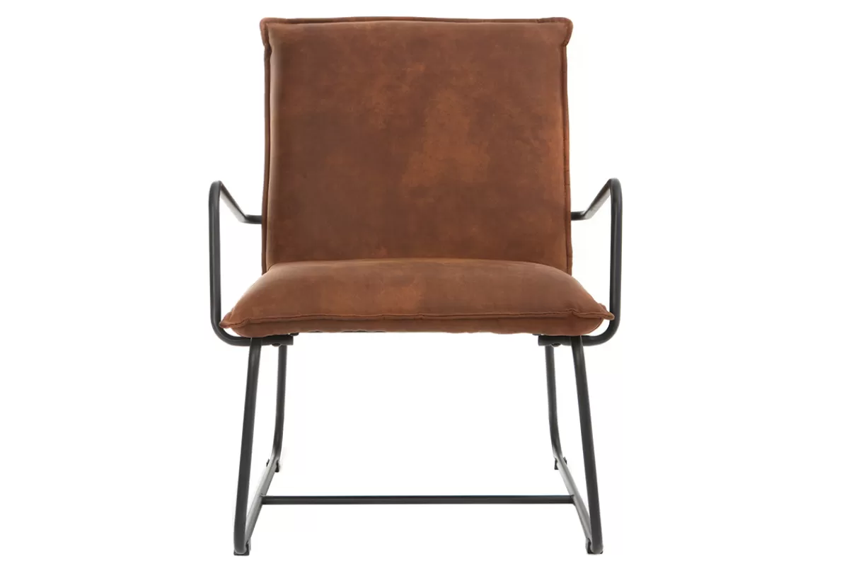 Miliboo Fauteuil vintage marron et métal noir MERCY