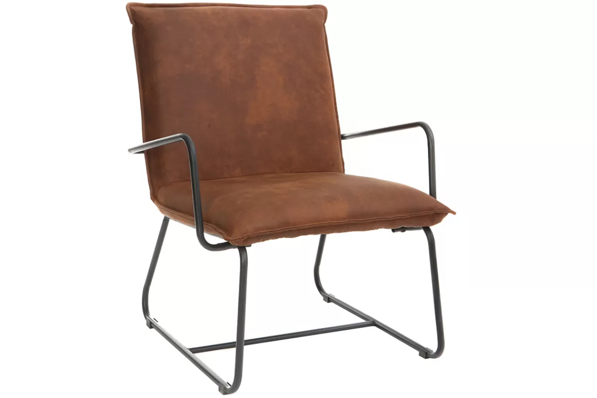 Miliboo Fauteuil vintage marron et métal noir MERCY