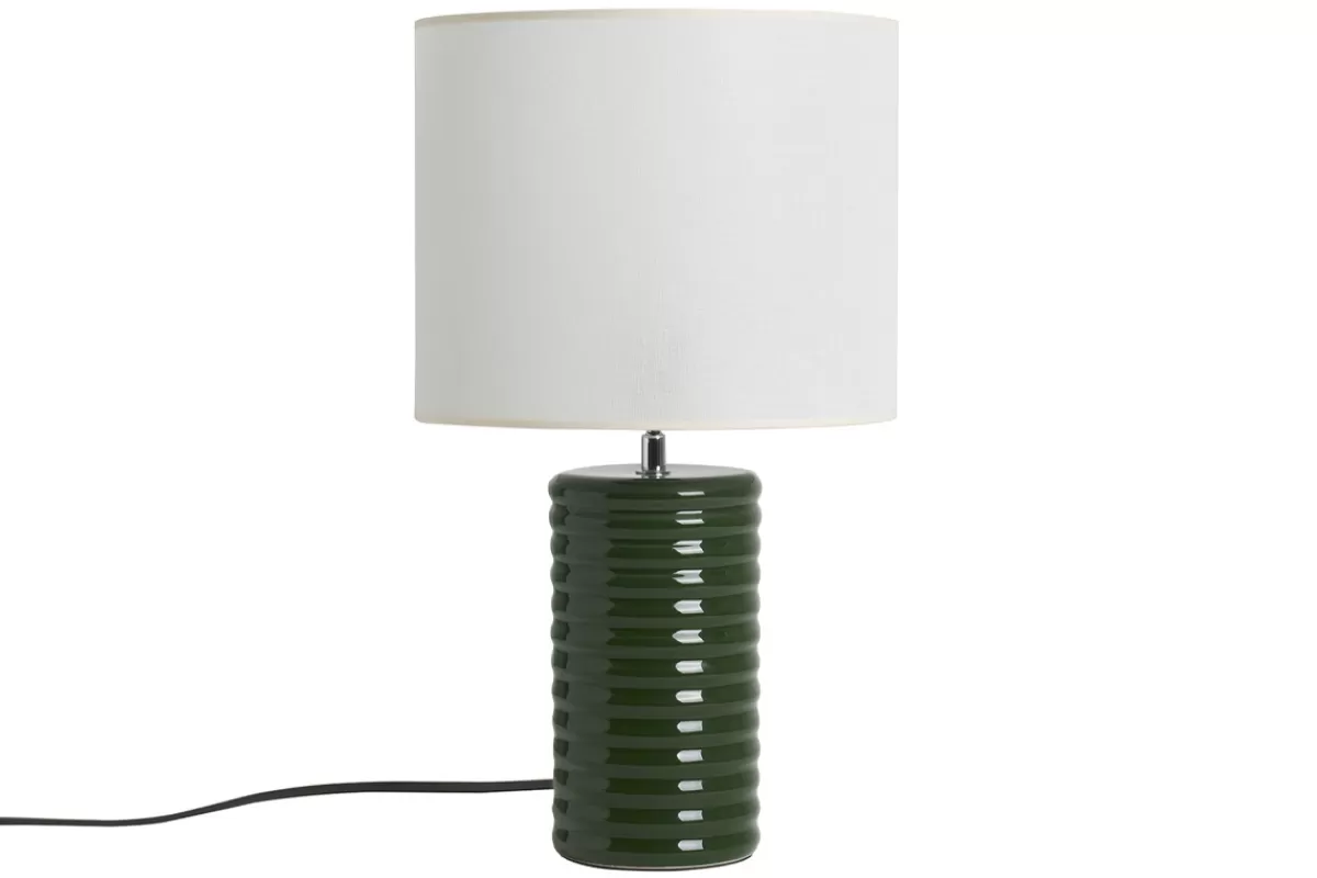 Miliboo Lampe à poser en céramique émaillée vert foncé et abat-jour écru H53 cm BERRO