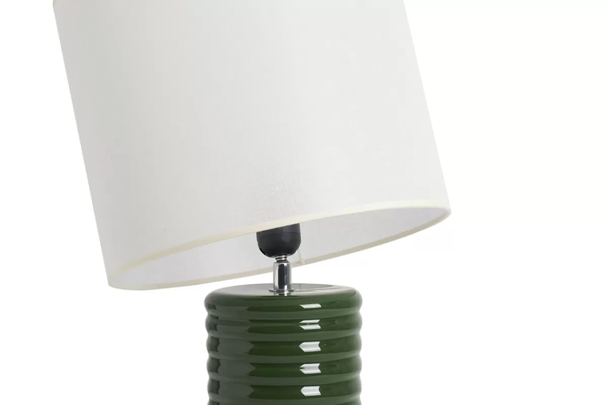 Miliboo Lampe à poser en céramique émaillée vert foncé et abat-jour écru H53 cm BERRO