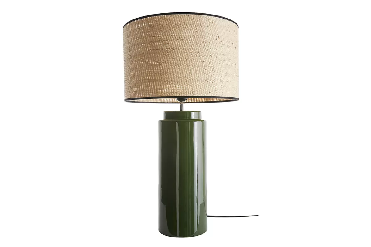 Miliboo Lampe à poser en céramique émaillée verte et abat-jour en raphia naturel H64 cm MAJES