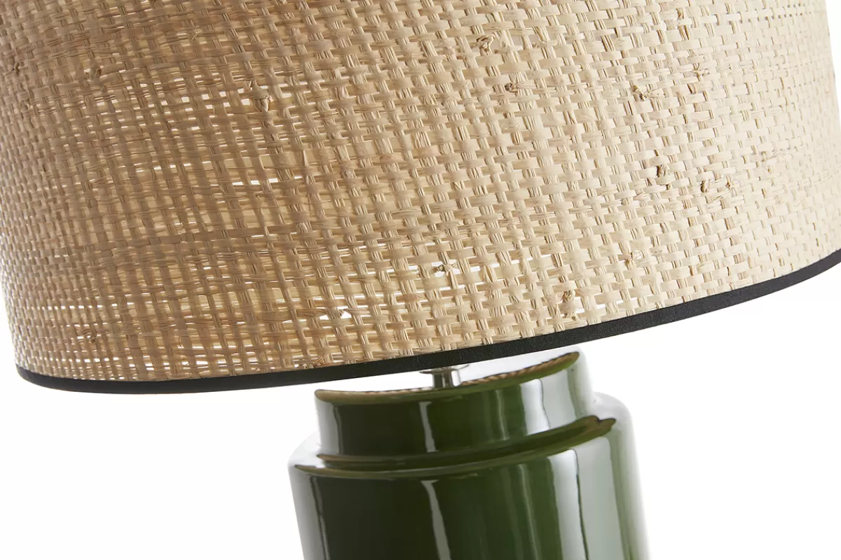 Miliboo Lampe à poser en céramique émaillée verte et abat-jour en raphia naturel H64 cm MAJES