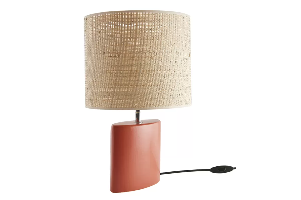 Miliboo Lampe à poser en céramique terracotta mat et abat-jour en raphia naturel H40 cm TIGA