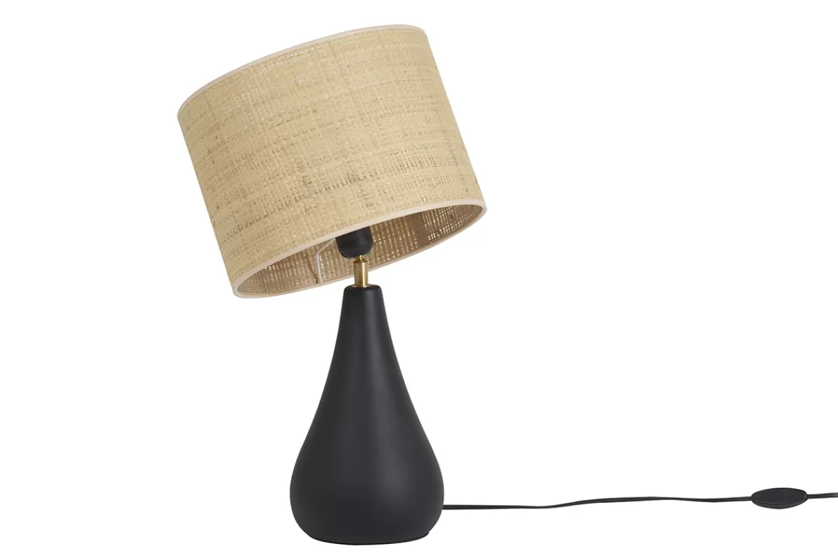 Miliboo Lampe à poser noire en céramique mate et abat-jour en raphia H49 cm PYRUS