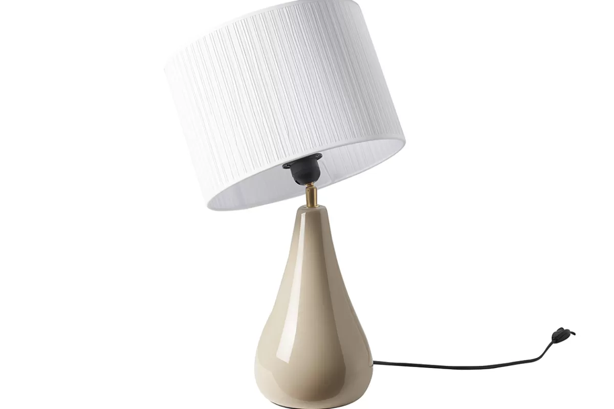 Miliboo Lampe à poser taupe en céramique brillante et abat-jour en tissu plissé blanc H49 cm TROIA