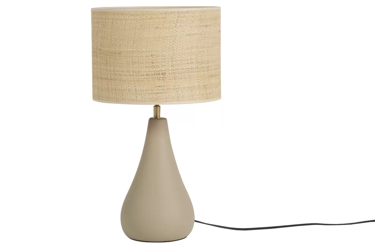Miliboo Lampe à poser taupe en céramique mate et abat-jour en raphia H49 cm PYRUS