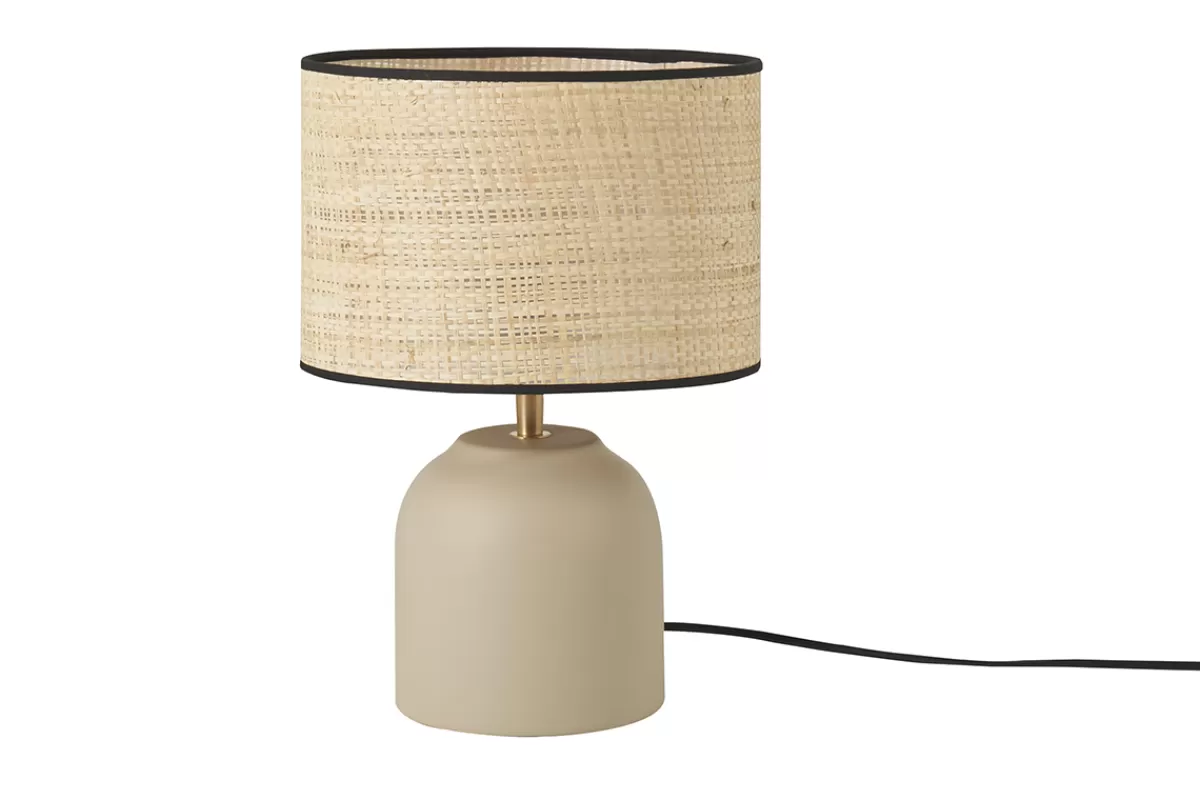 Miliboo Lampe à poser taupe en céramique mate et abat-jour en raphia H35 cm ROCHA