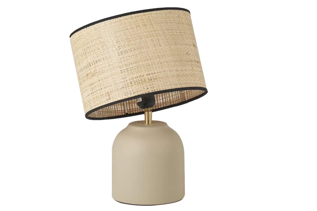 Miliboo Lampe à poser taupe en céramique mate et abat-jour en raphia H35 cm ROCHA