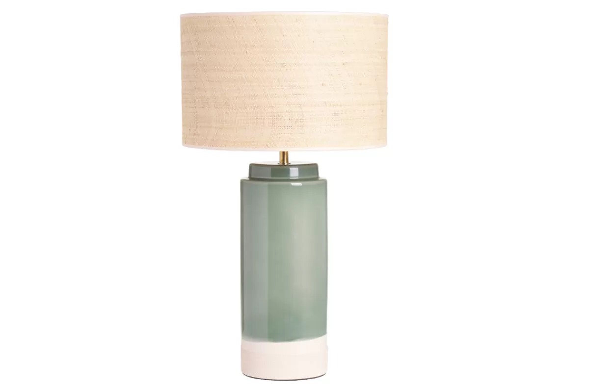 Miliboo Lampe à poser verte en céramique et abat-jour en rabane H64 cm MAJES