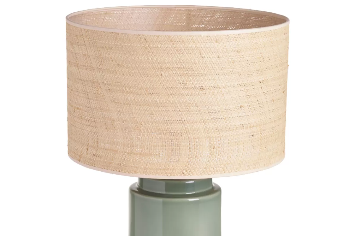 Miliboo Lampe à poser verte en céramique et abat-jour en rabane H64 cm MAJES