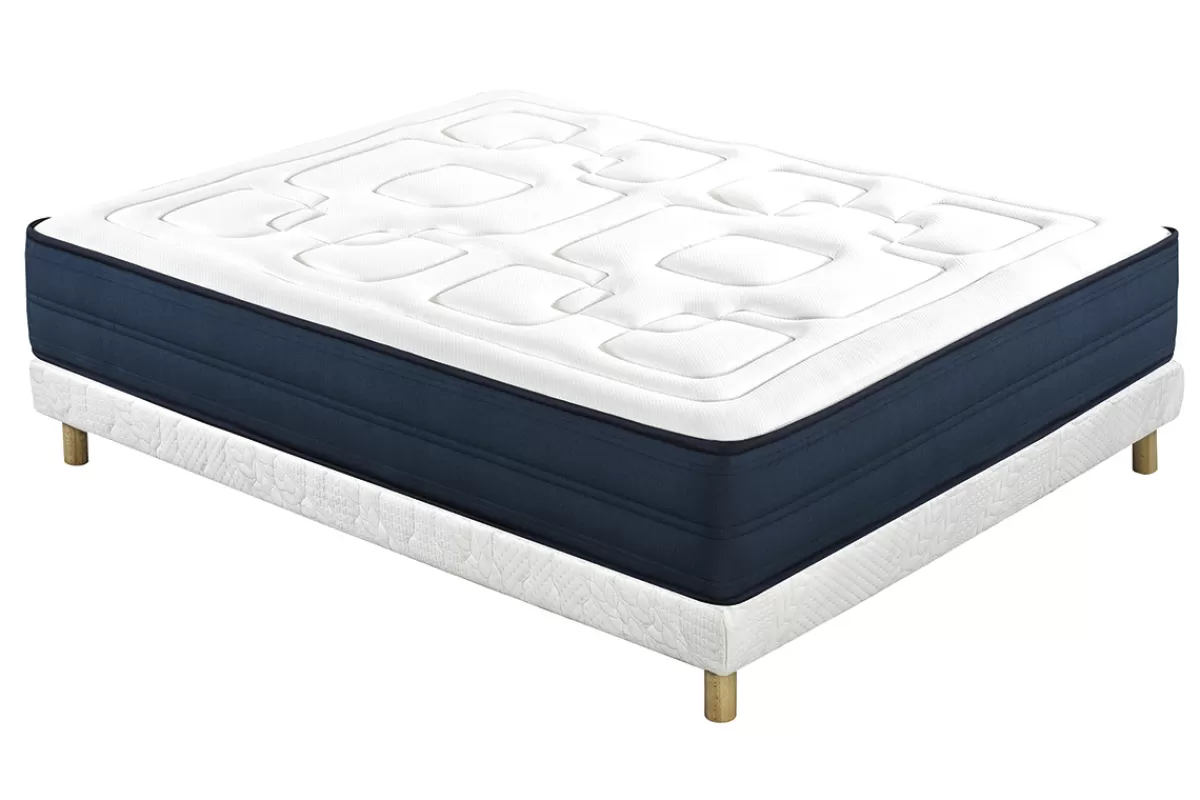 Miliboo Lit 2 places 140x200 cm avec sommier tapissier et matelas avec accueil mousse mémoire de forme BENJI