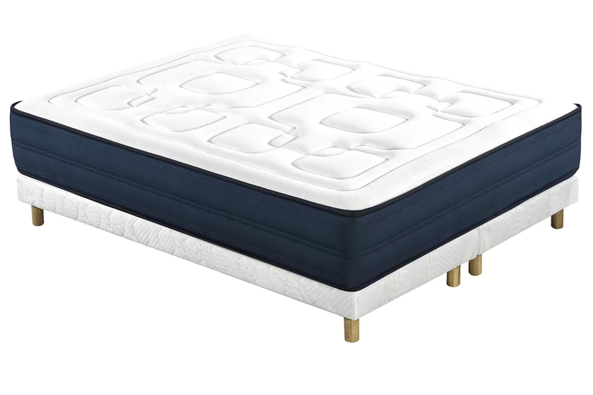 Miliboo Lit 2 places 180x200 cm avec sommiers tapissiers et matelas avec accueil mousse à mémoire de forme BENJI