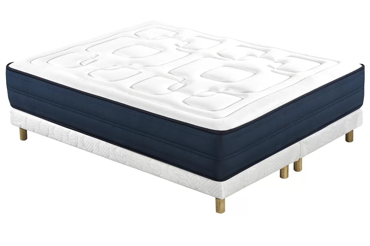 Miliboo Lit 2 places 160x200 cm avec sommiers tapissiers et matelas avec accueil mousse mémoire de forme BENJI
