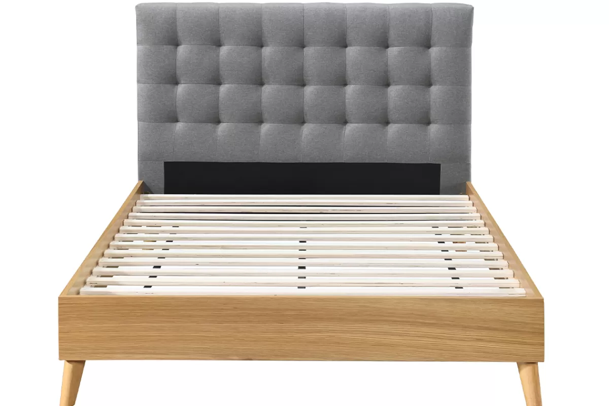 Miliboo Lit 2 places 140x200cm en bois et tissu gris capitonné LYNN