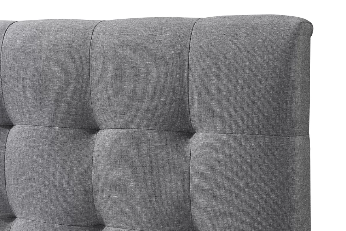 Miliboo Lit 2 places 140x200cm en bois et tissu gris capitonné LYNN