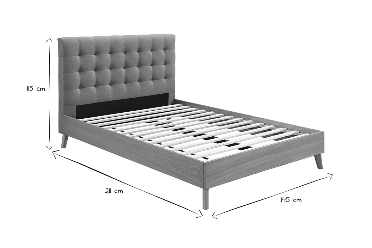 Miliboo Lit 2 places 140x200cm en bois et tissu gris capitonné LYNN
