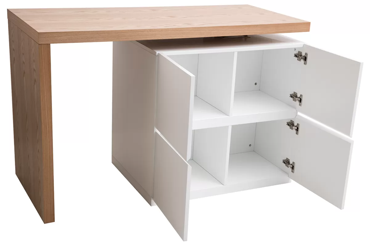 Miliboo îlot - table de bar modulable avec rangement blanc mat et bois clair chêne L140-165 cm MAX