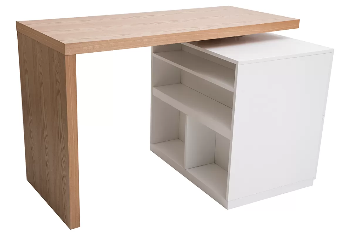 Miliboo îlot - table de bar modulable avec rangement blanc mat et bois clair chêne L140-165 cm MAX