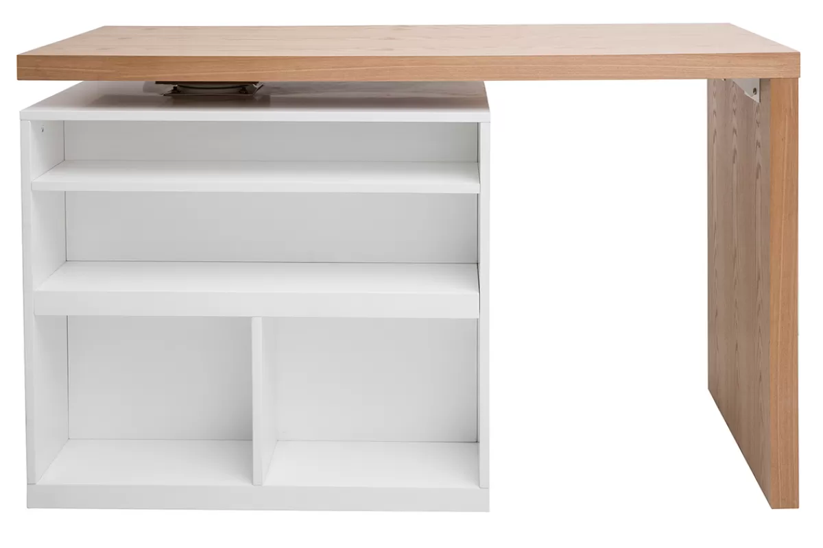 Miliboo îlot - table de bar modulable avec rangement blanc mat et bois clair chêne L140-165 cm MAX