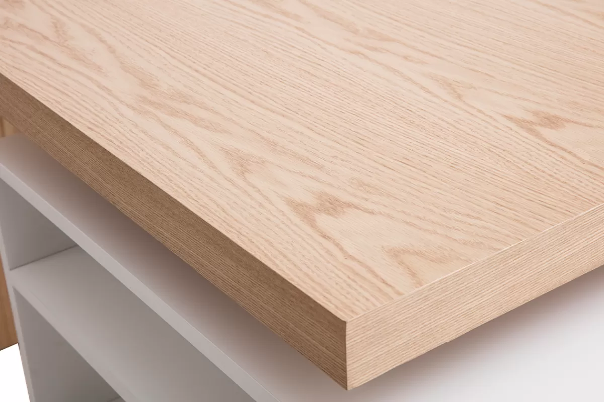Miliboo îlot - table de bar modulable avec rangement blanc mat et bois clair chêne L140-165 cm MAX