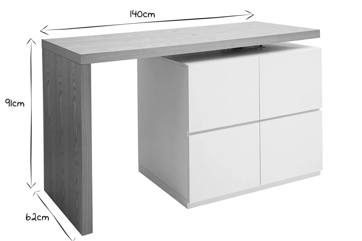 Miliboo îlot - table de bar modulable avec rangement blanc mat et bois clair chêne L140-165 cm MAX