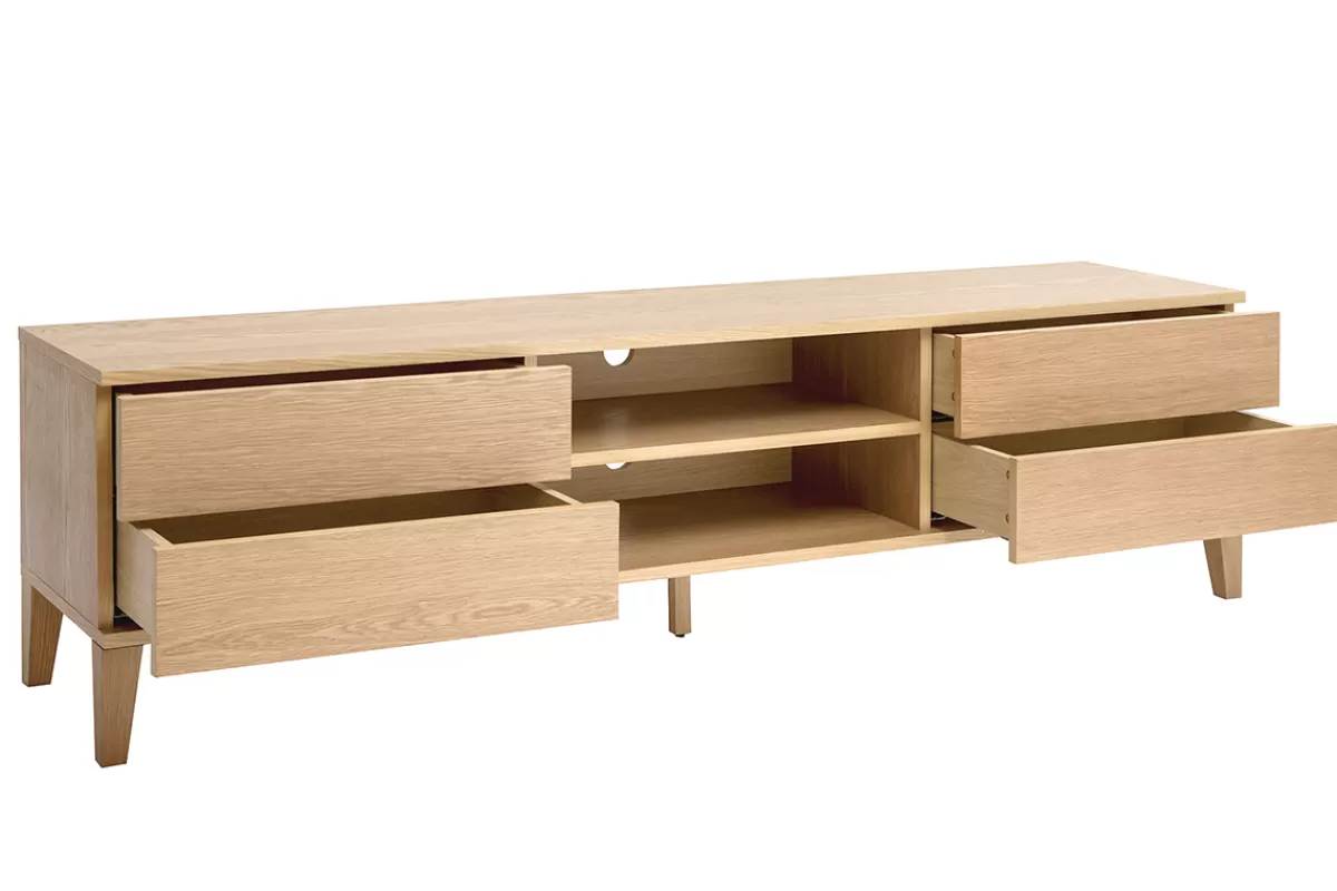 Miliboo Meuble TV scandinave bois clair chêne 4 tiroirs L180 cm FREDDY