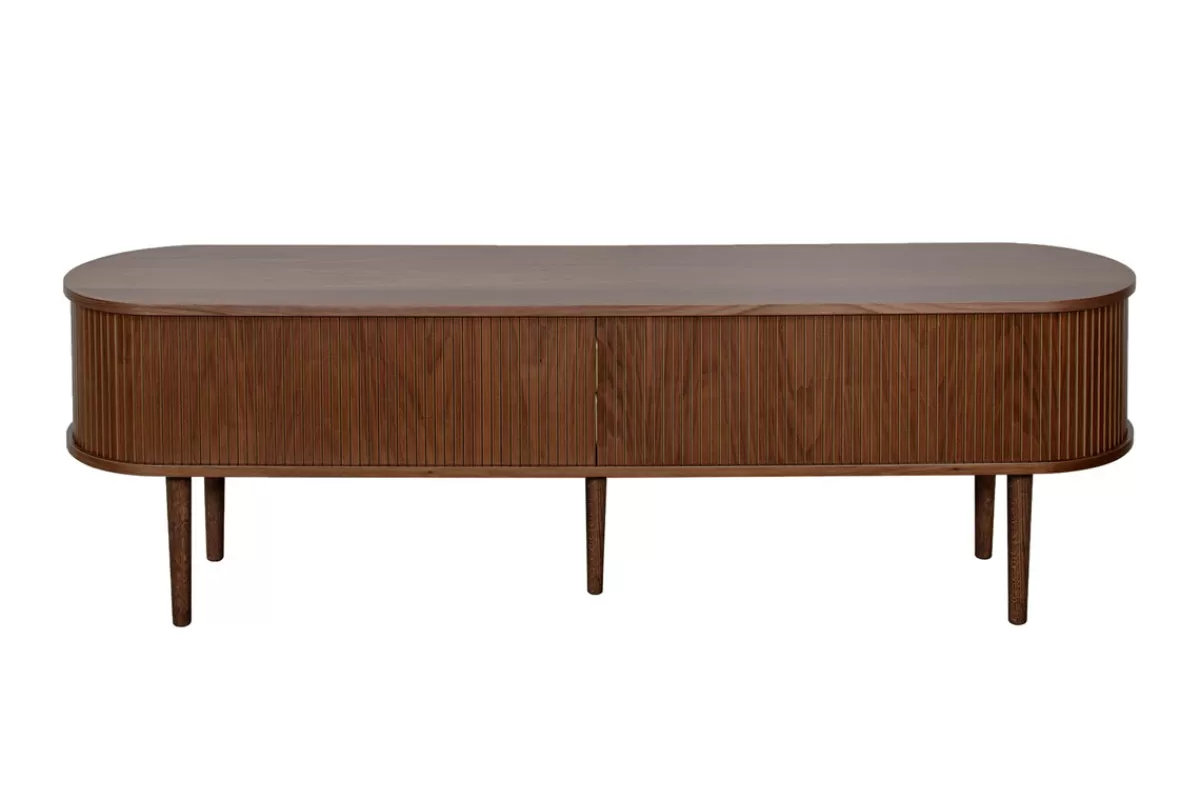 Miliboo Meuble TV vintage bois foncé noyer avec rangements 2 portes coulissantes L180 cm EPIC