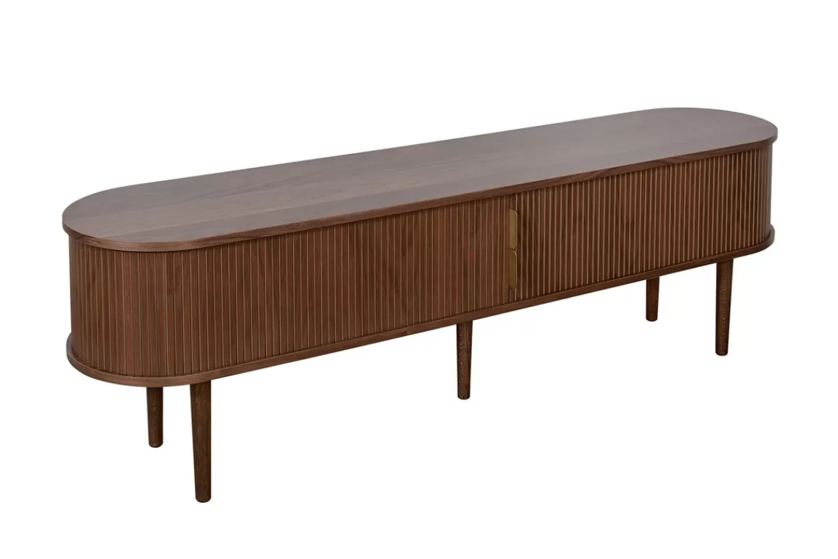 Miliboo Meuble TV vintage bois foncé noyer avec rangements 2 portes coulissantes L180 cm EPIC