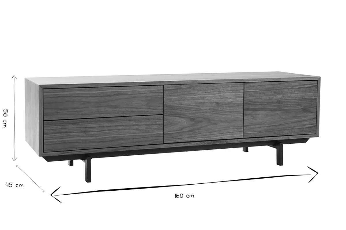 Miliboo Meuble TV vintage en bois foncé avec rangements fermés L160 cm MANNY